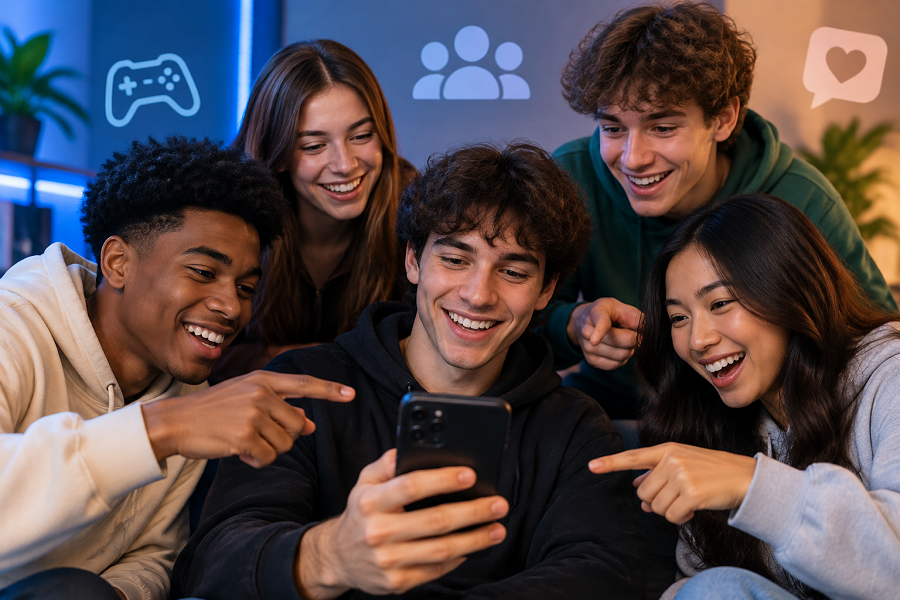 Friends Gather Around a Smartphone
