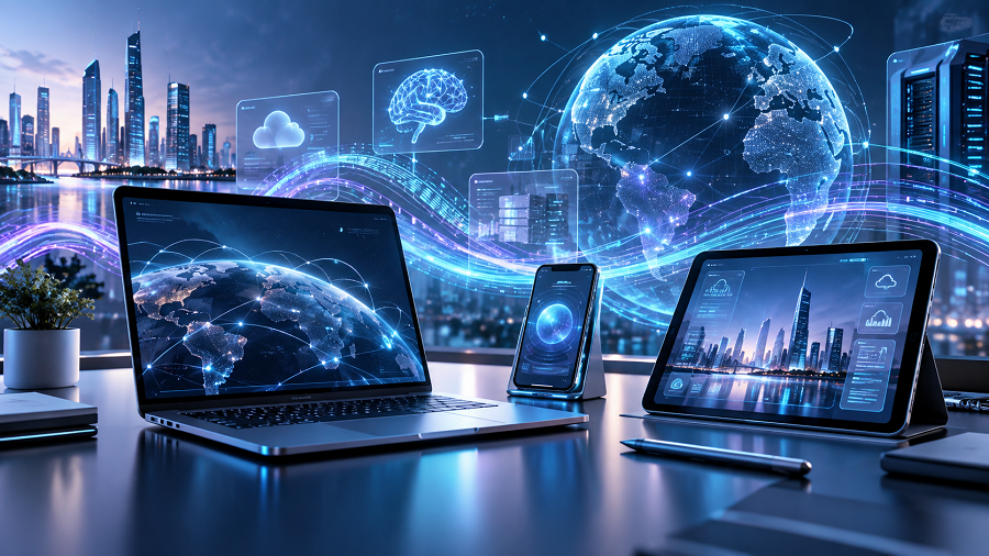Futuristic AI Global Network Workspace