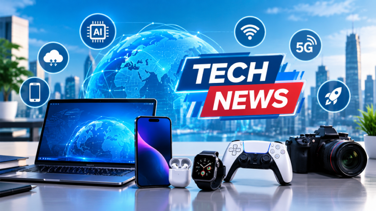 Futuristic Tech News Desk